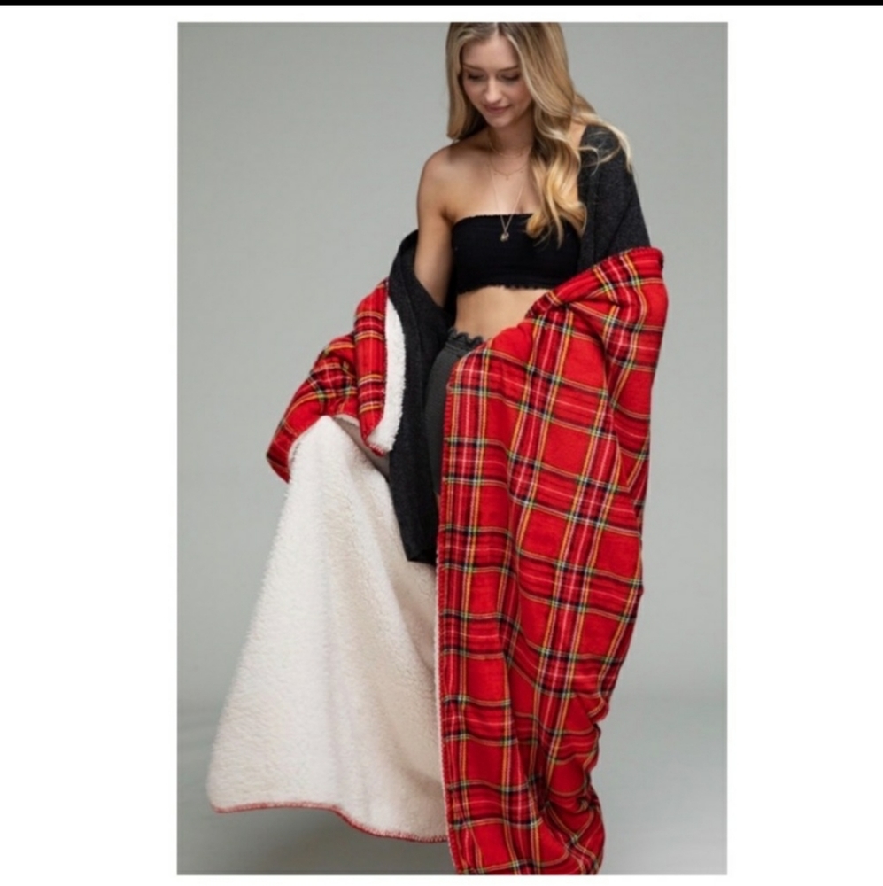 🔥Beautiful luxury plush red plaid Sherpa throw Ruggine Blanket